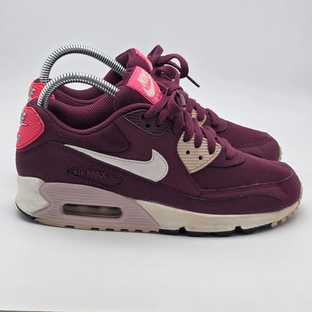 Nike Air Max 90 Womens 6.5 Burgundy Pink Retro Running Shoes‎ Sneakers 90s Style